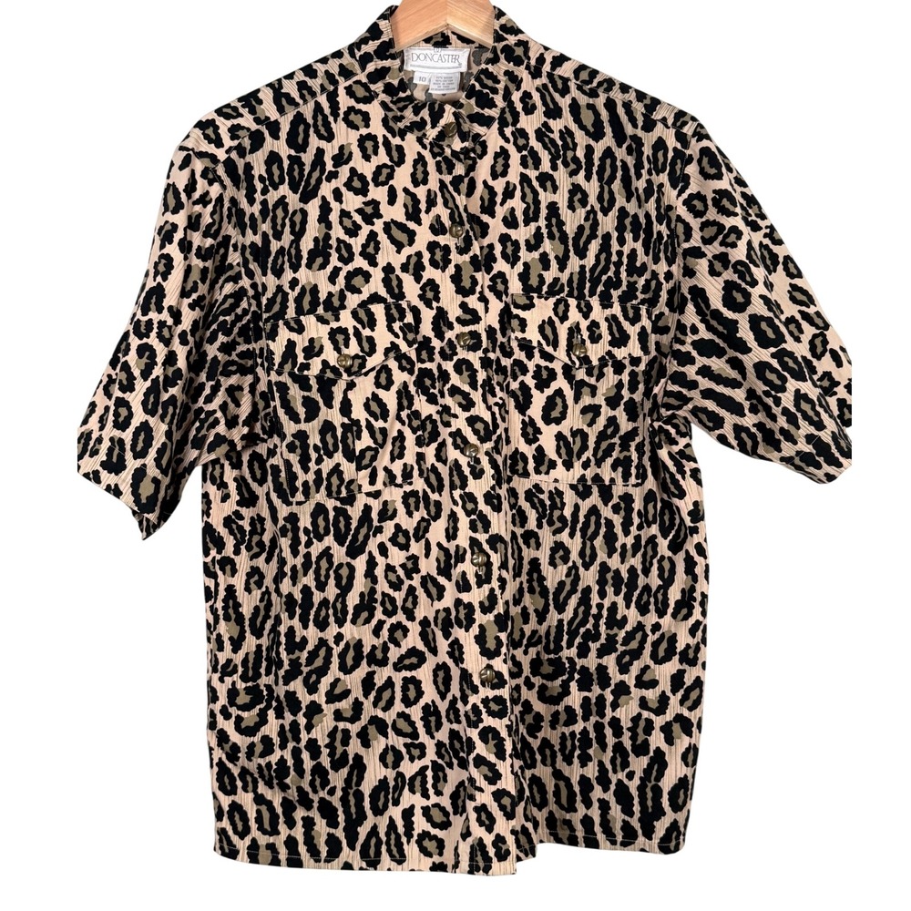 Doncaster Leopard Print Button Up Short Sleeve Sh… - image 1